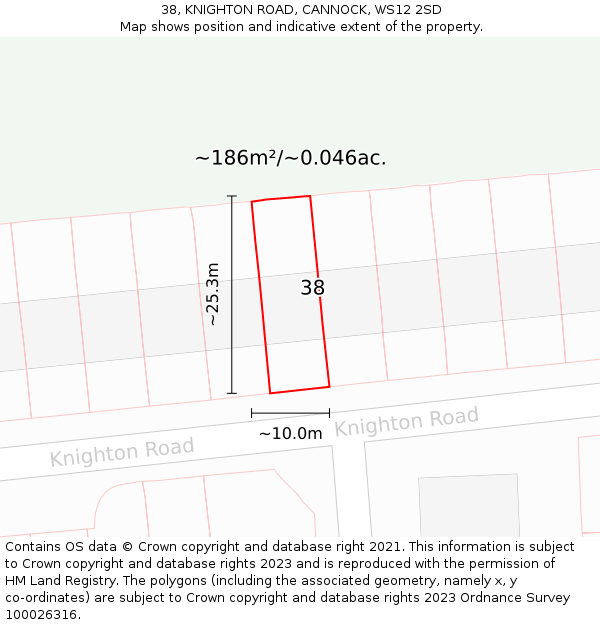 38, KNIGHTON ROAD, CANNOCK, WS12 2SD: Plot and title map