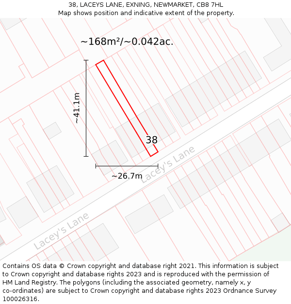 38, LACEYS LANE, EXNING, NEWMARKET, CB8 7HL: Plot and title map
