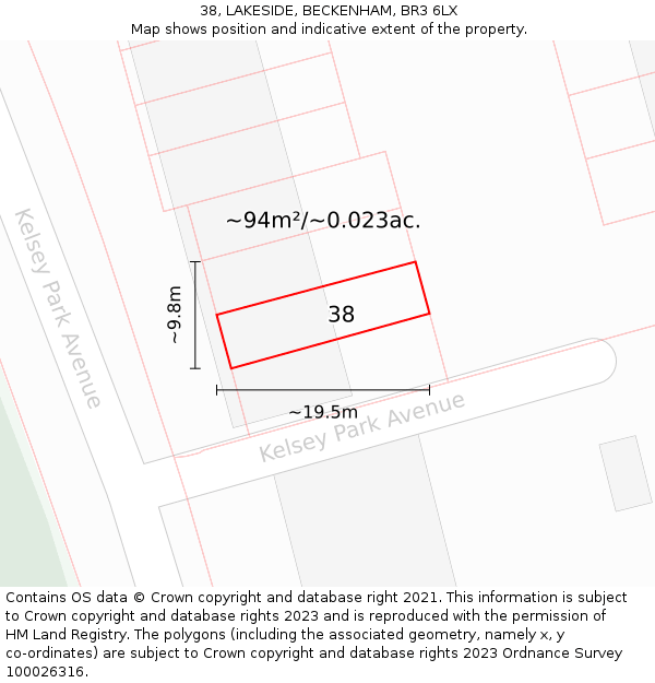 38, LAKESIDE, BECKENHAM, BR3 6LX: Plot and title map