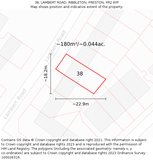38, LAMBERT ROAD, RIBBLETON, PRESTON, PR2 6YP: Plot and title map