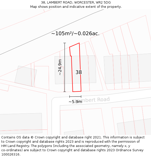 38, LAMBERT ROAD, WORCESTER, WR2 5DG: Plot and title map