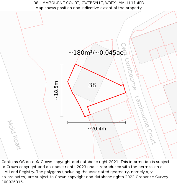 38, LAMBOURNE COURT, GWERSYLLT, WREXHAM, LL11 4FD: Plot and title map