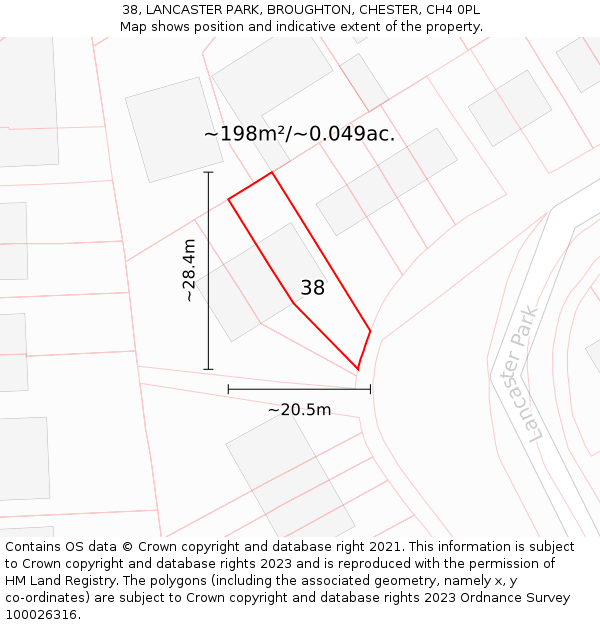 38, LANCASTER PARK, BROUGHTON, CHESTER, CH4 0PL: Plot and title map