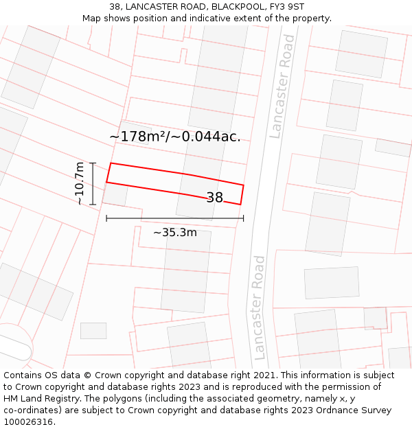 38, LANCASTER ROAD, BLACKPOOL, FY3 9ST: Plot and title map