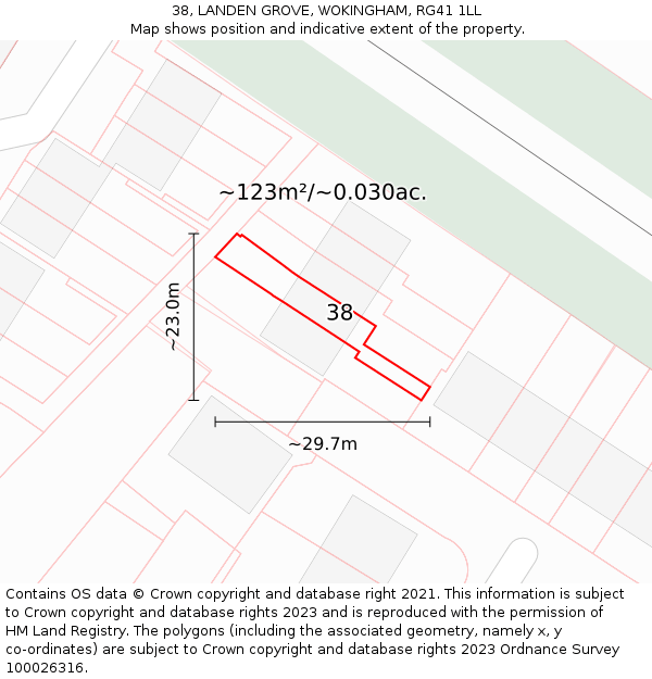 38, LANDEN GROVE, WOKINGHAM, RG41 1LL: Plot and title map