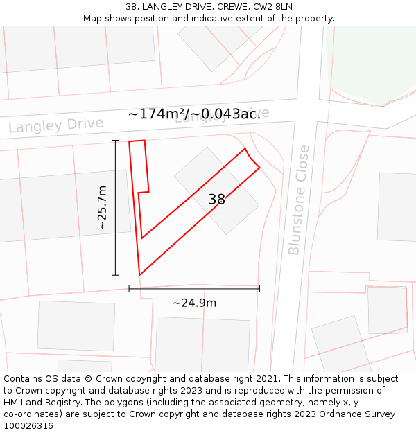 38, LANGLEY DRIVE, CREWE, CW2 8LN: Plot and title map