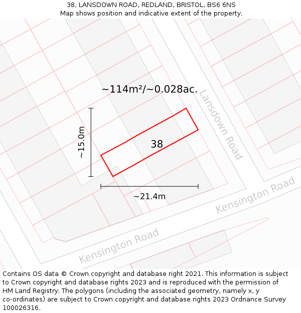 38, LANSDOWN ROAD, REDLAND, BRISTOL, BS6 6NS: Plot and title map