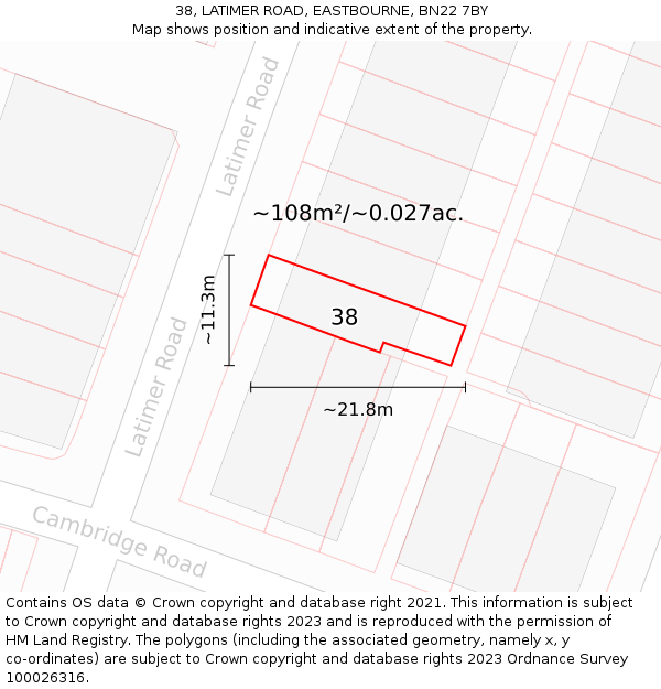 38, LATIMER ROAD, EASTBOURNE, BN22 7BY: Plot and title map