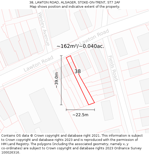 38, LAWTON ROAD, ALSAGER, STOKE-ON-TRENT, ST7 2AF: Plot and title map