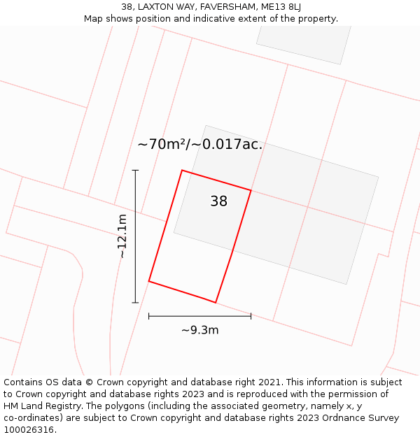 38, LAXTON WAY, FAVERSHAM, ME13 8LJ: Plot and title map