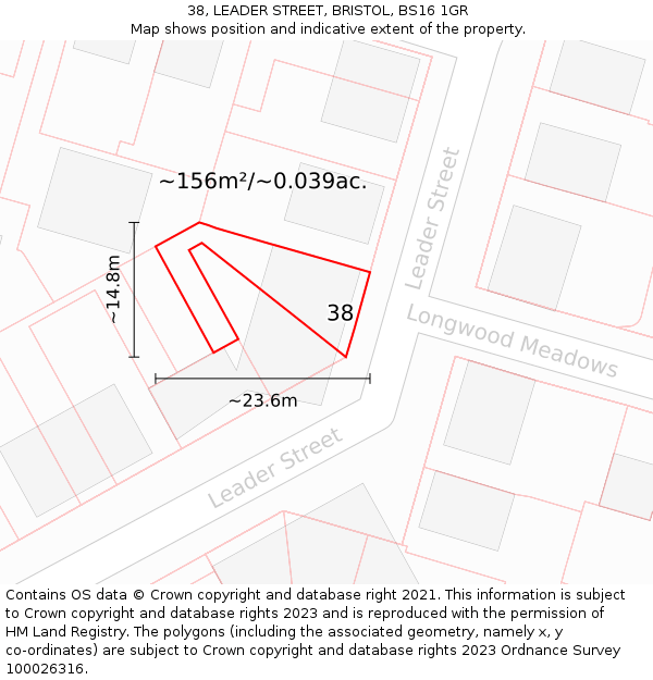 38, LEADER STREET, BRISTOL, BS16 1GR: Plot and title map