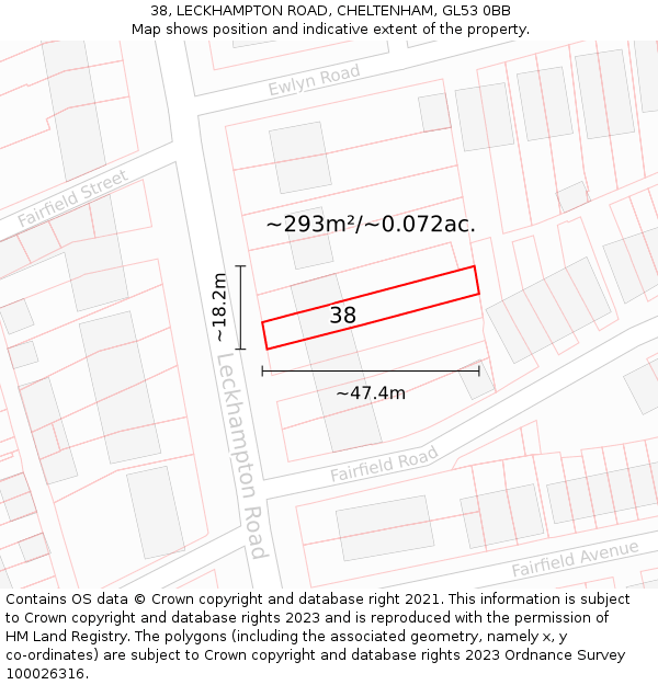 38, LECKHAMPTON ROAD, CHELTENHAM, GL53 0BB: Plot and title map