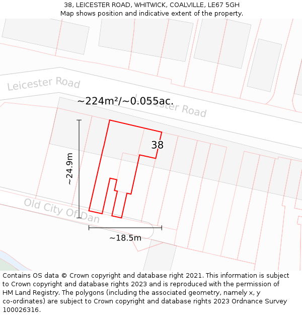 38, LEICESTER ROAD, WHITWICK, COALVILLE, LE67 5GH: Plot and title map