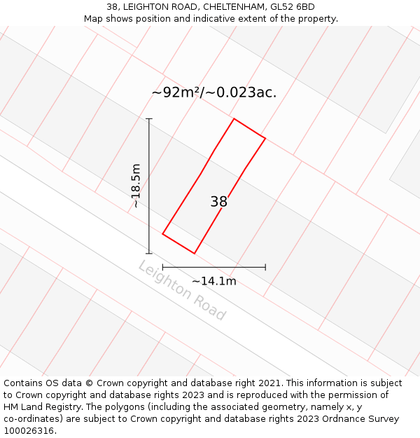 38, LEIGHTON ROAD, CHELTENHAM, GL52 6BD: Plot and title map