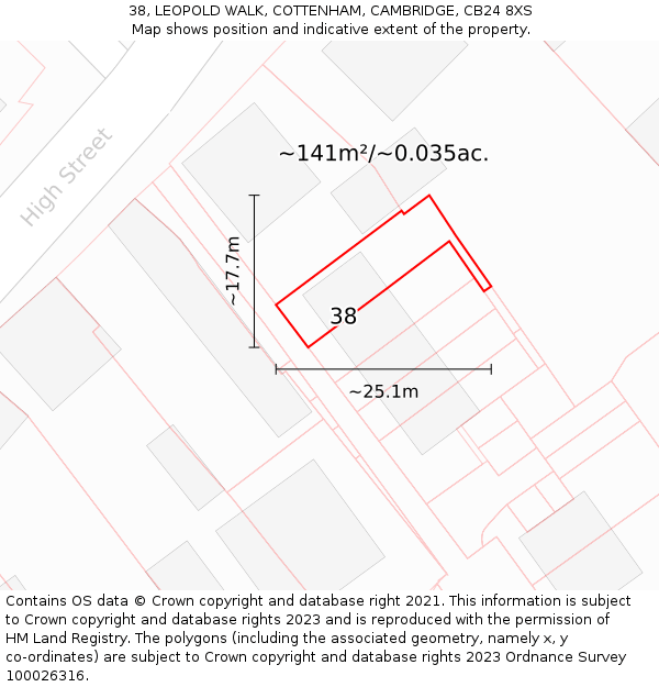 38, LEOPOLD WALK, COTTENHAM, CAMBRIDGE, CB24 8XS: Plot and title map