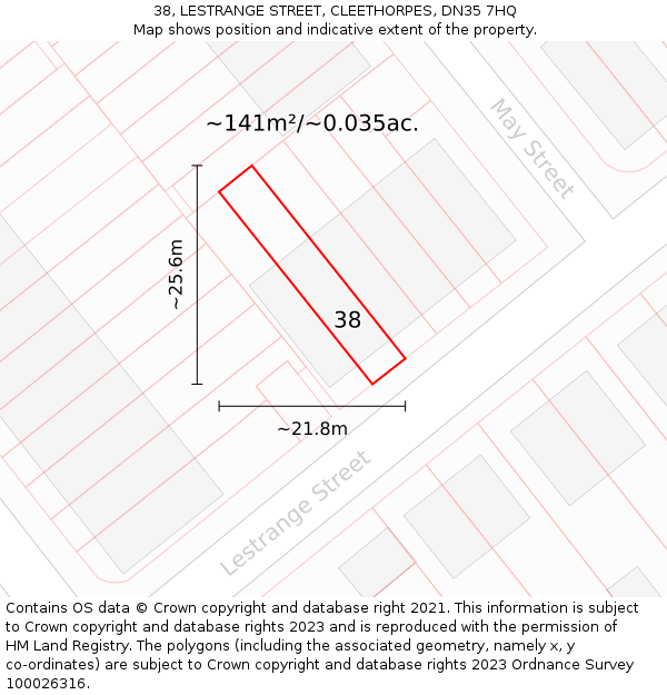 38, LESTRANGE STREET, CLEETHORPES, DN35 7HQ: Plot and title map
