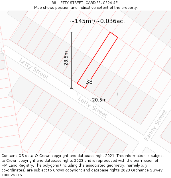 38, LETTY STREET, CARDIFF, CF24 4EL: Plot and title map
