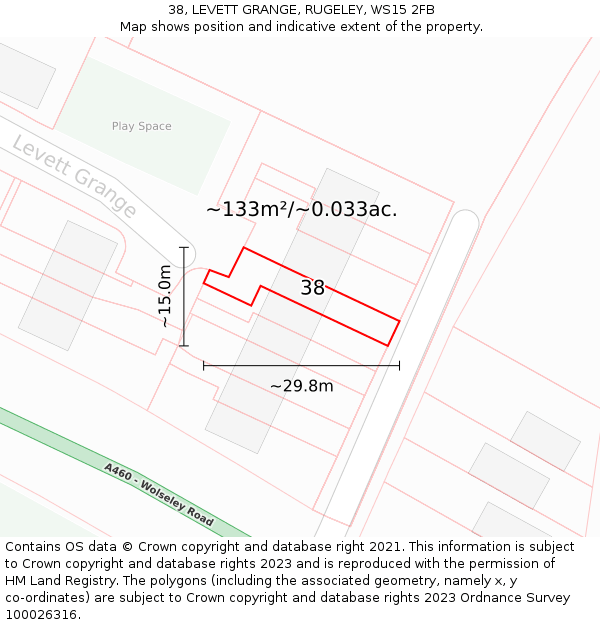 38, LEVETT GRANGE, RUGELEY, WS15 2FB: Plot and title map