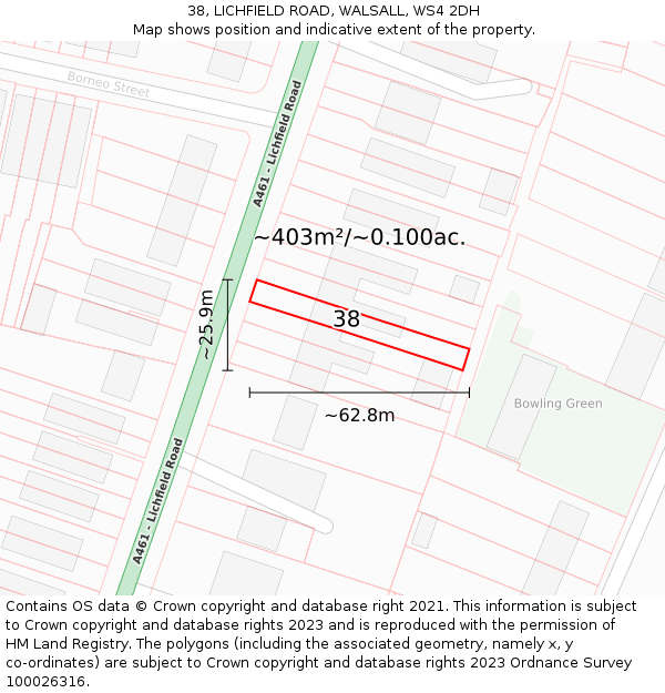 38, LICHFIELD ROAD, WALSALL, WS4 2DH: Plot and title map