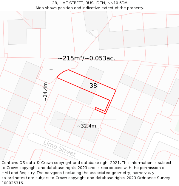 38, LIME STREET, RUSHDEN, NN10 6DA: Plot and title map