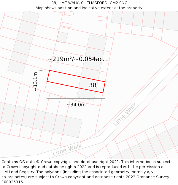 38, LIME WALK, CHELMSFORD, CM2 9NG: Plot and title map