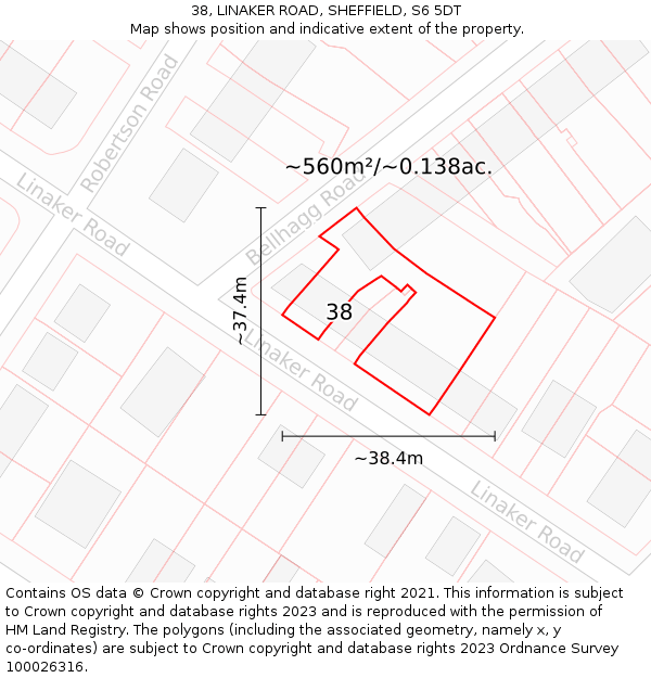 38, LINAKER ROAD, SHEFFIELD, S6 5DT: Plot and title map