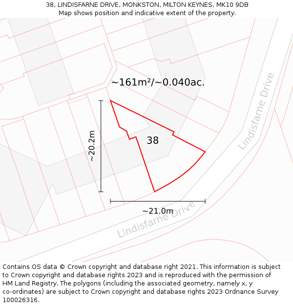 38, LINDISFARNE DRIVE, MONKSTON, MILTON KEYNES, MK10 9DB: Plot and title map