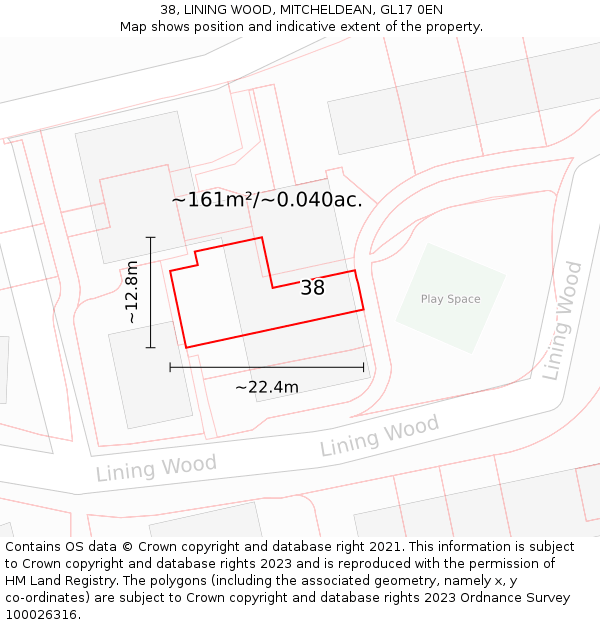 38, LINING WOOD, MITCHELDEAN, GL17 0EN: Plot and title map