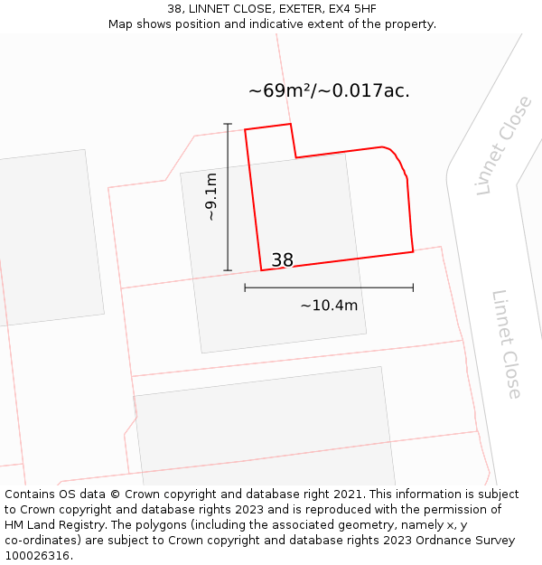 38, LINNET CLOSE, EXETER, EX4 5HF: Plot and title map