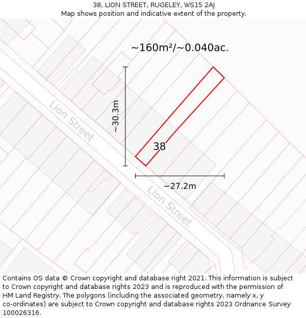 38, LION STREET, RUGELEY, WS15 2AJ: Plot and title map