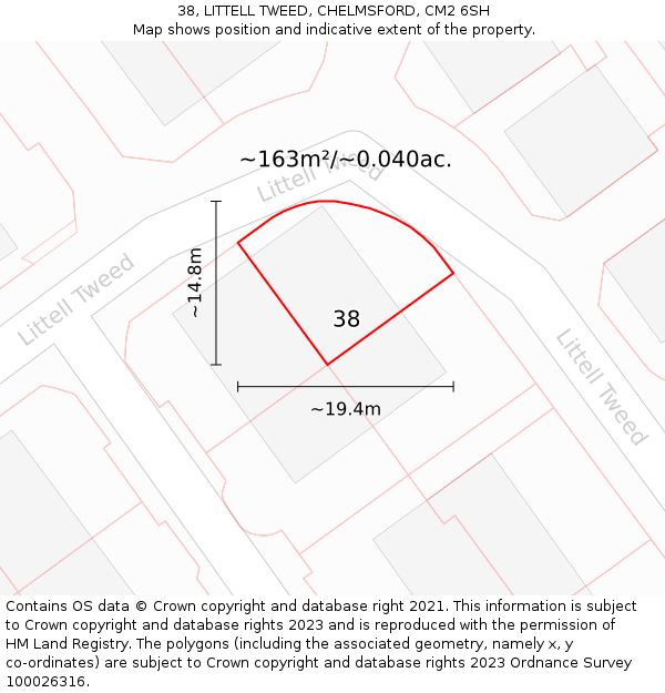 38, LITTELL TWEED, CHELMSFORD, CM2 6SH: Plot and title map