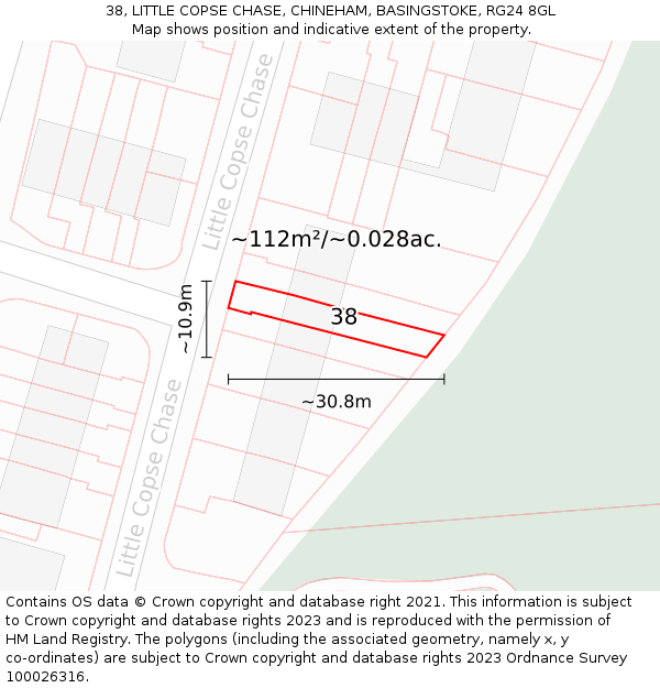 38, LITTLE COPSE CHASE, CHINEHAM, BASINGSTOKE, RG24 8GL: Plot and title map