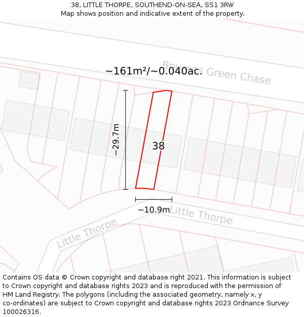 38, LITTLE THORPE, SOUTHEND-ON-SEA, SS1 3RW: Plot and title map