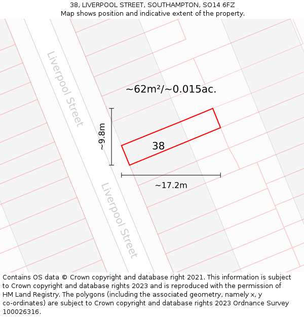38, LIVERPOOL STREET, SOUTHAMPTON, SO14 6FZ: Plot and title map