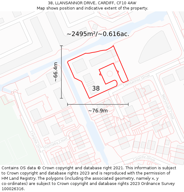 38, LLANSANNOR DRIVE, CARDIFF, CF10 4AW: Plot and title map