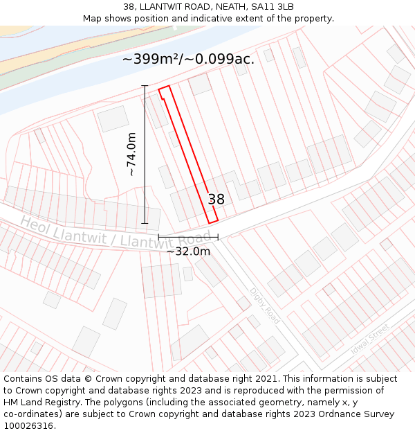 38, LLANTWIT ROAD, NEATH, SA11 3LB: Plot and title map