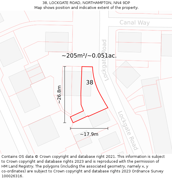38, LOCKGATE ROAD, NORTHAMPTON, NN4 9DP: Plot and title map