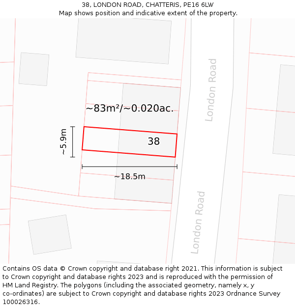 38, LONDON ROAD, CHATTERIS, PE16 6LW: Plot and title map