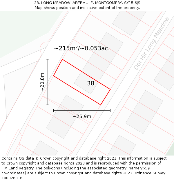 38, LONG MEADOW, ABERMULE, MONTGOMERY, SY15 6JS: Plot and title map