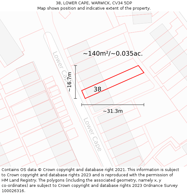 38, LOWER CAPE, WARWICK, CV34 5DP: Plot and title map