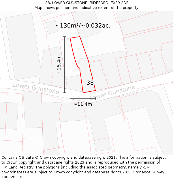 38, LOWER GUNSTONE, BIDEFORD, EX39 2DE: Plot and title map