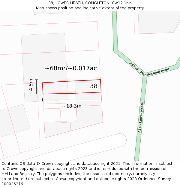 38, LOWER HEATH, CONGLETON, CW12 1NN: Plot and title map