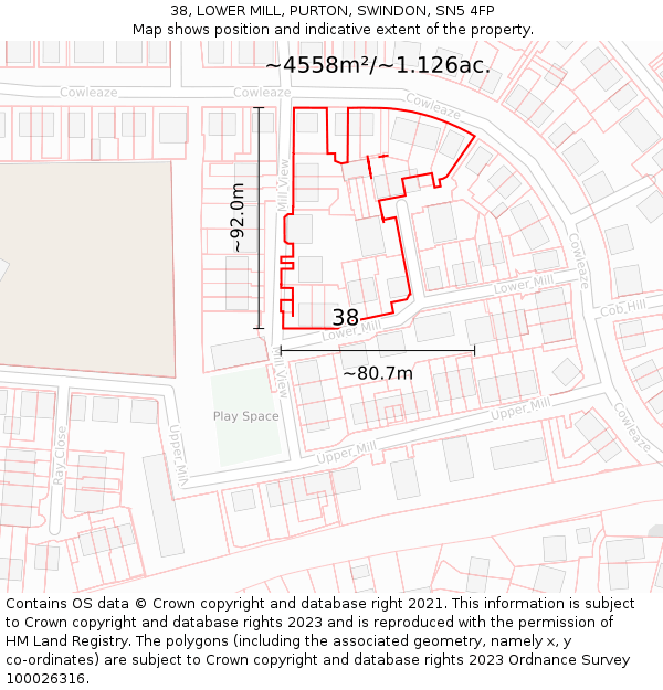 38, LOWER MILL, PURTON, SWINDON, SN5 4FP: Plot and title map