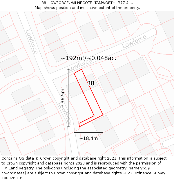 38, LOWFORCE, WILNECOTE, TAMWORTH, B77 4LU: Plot and title map