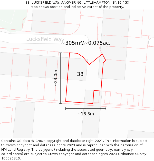 38, LUCKSFIELD WAY, ANGMERING, LITTLEHAMPTON, BN16 4GX: Plot and title map