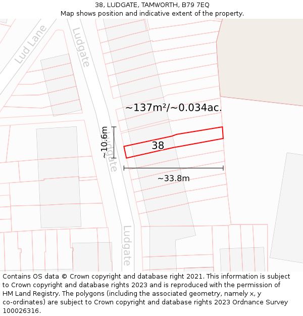 38, LUDGATE, TAMWORTH, B79 7EQ: Plot and title map