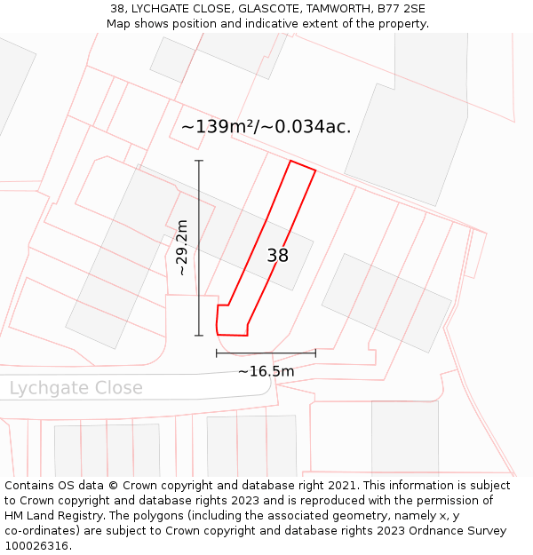 38, LYCHGATE CLOSE, GLASCOTE, TAMWORTH, B77 2SE: Plot and title map