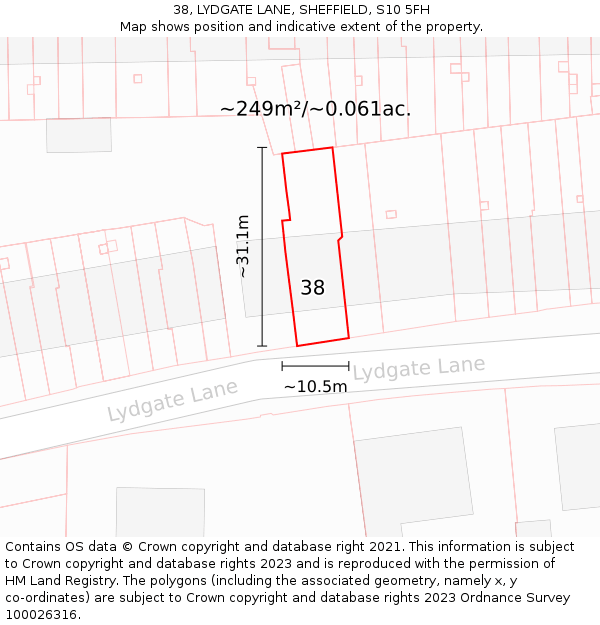 38, LYDGATE LANE, SHEFFIELD, S10 5FH: Plot and title map