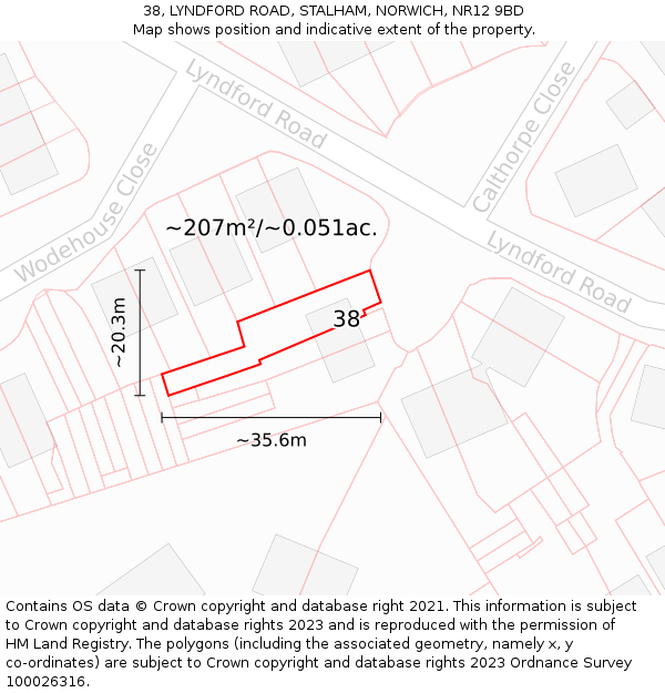 38, LYNDFORD ROAD, STALHAM, NORWICH, NR12 9BD: Plot and title map