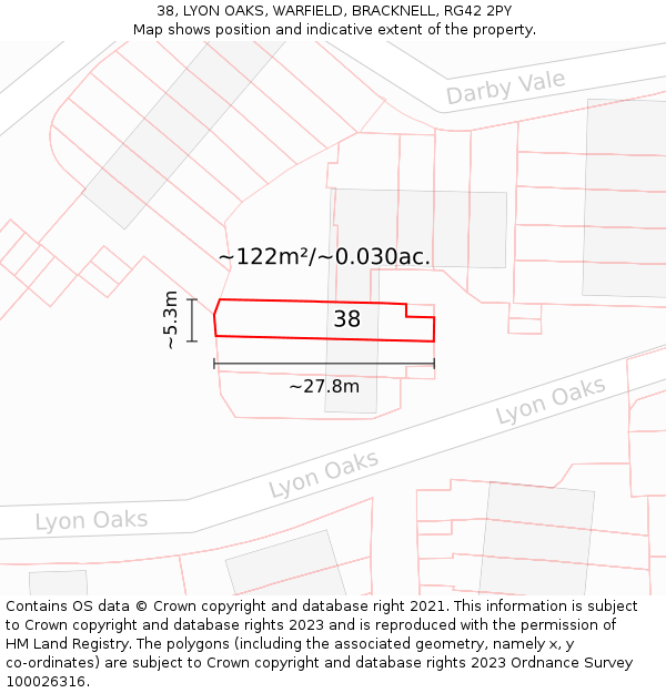 38, LYON OAKS, WARFIELD, BRACKNELL, RG42 2PY: Plot and title map